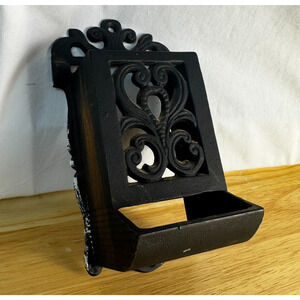 Antique Cast Iron Match Safe Holder Box Wall Mount Black Vintage, Cottagecore